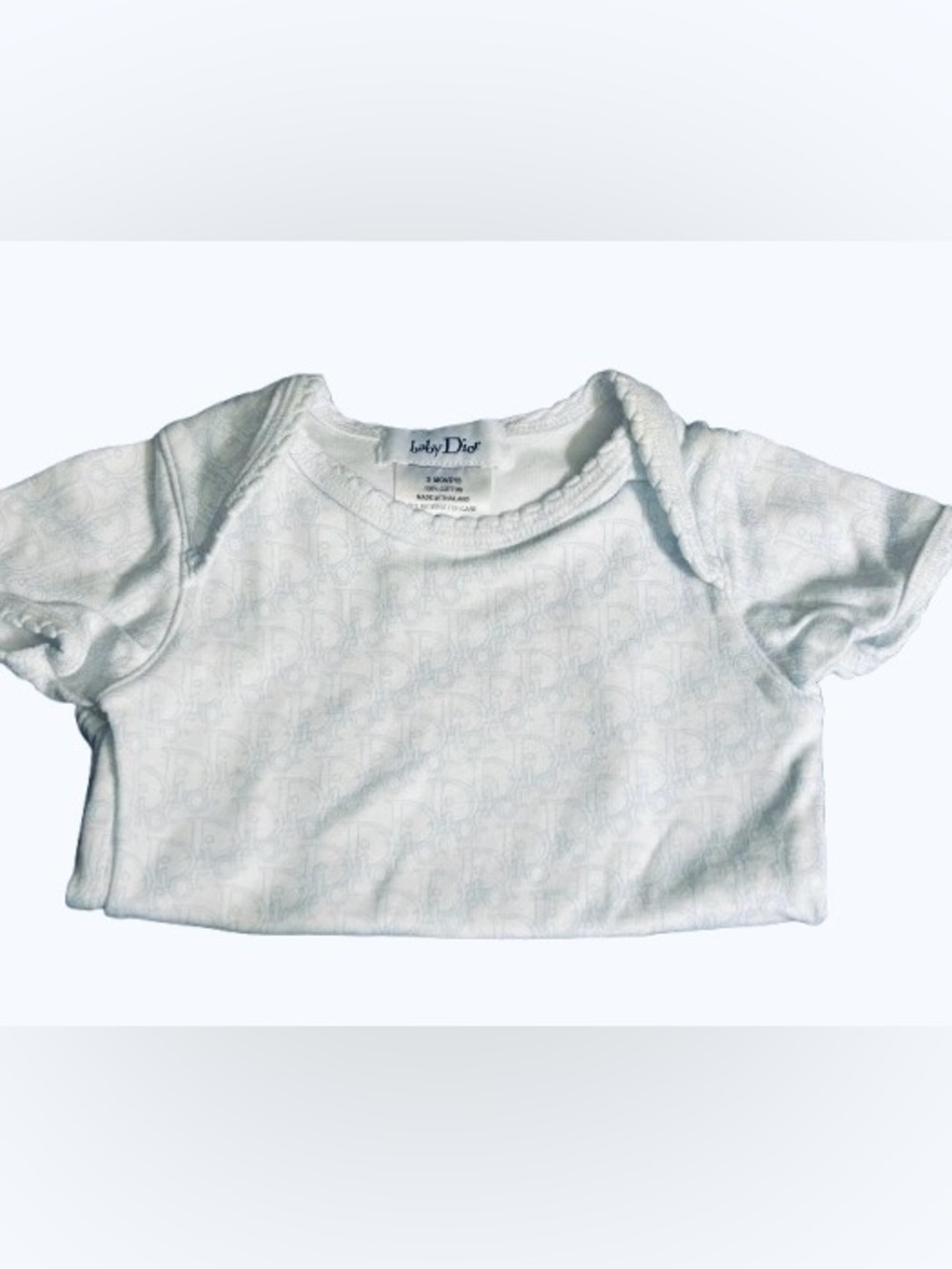 BABY DIOR Logo Bodysuit Onesie Tee Basic Designer Three Months 3 Cotton Blue Boy